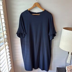 Lisa‎ Perry for Barney’s New York Navy Blue Flutter Sleeve Shift Dress